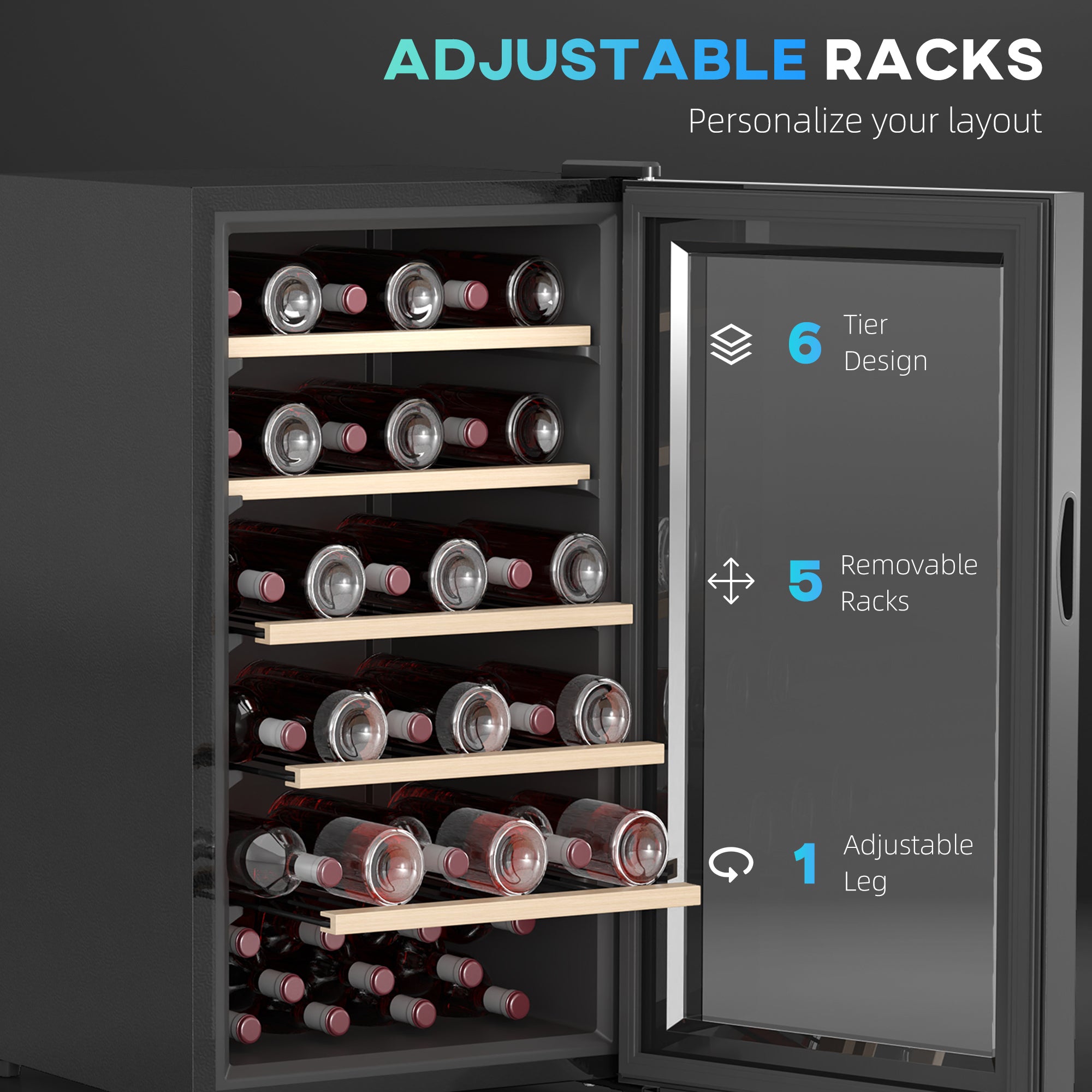 41 Bottle Wine Fridge, 91 Litre Capacity, 45cm Freestanding Wine Cooler Fridge with Glass Door, LED Light, Digital Touch Screen, Temperature Control, Black