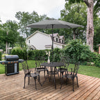 Outsunny 5 Pieces Garden Dining Set for 4, Cast Aluminium Outdoor Dining Set with 4 Armchairs and Round Dining Table with Parasol Hole, Garden Furniture Bistro Set, Brown