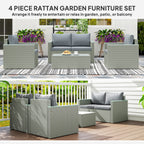 Outsunny Four-Piece Rattan Sofa Set, with Wood-Top Table
