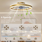 Ceiling Fan with Light and Remote, LED Mount Ceiling Fan with 3 Colour Temperatures, 6 Speed, 50 cm, Gold Tone