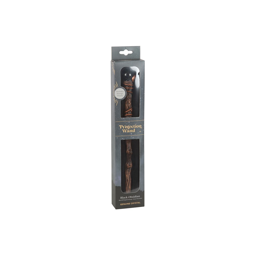 Protection Black Obsidian Crystal  Wand with Pouch