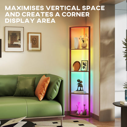 RGB Standing Lamp with Shelves, 4-Tier LED Floor Lamp with Multiple Lighting Modes, Brown