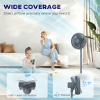 40 cm Standing Fan, Cooling Floor Fan with 80° Oscillating, Adjustable Tilt and Height, 4 Speed, Remote Control, Grey