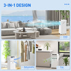 9000 BTU Air Conditioning Unit, 3-in-1 Portable Air Conditioner, Dehumidifier, Cooling Fan with Remote Control, Digital Display, 2 Speeds, 24H Timer, Window Venting Kit, 28m²