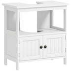kleankin Pedestal Under Sink Cabinet with Double Doors, Modern Bathroom Vanity Storage Unit with Shelves, White