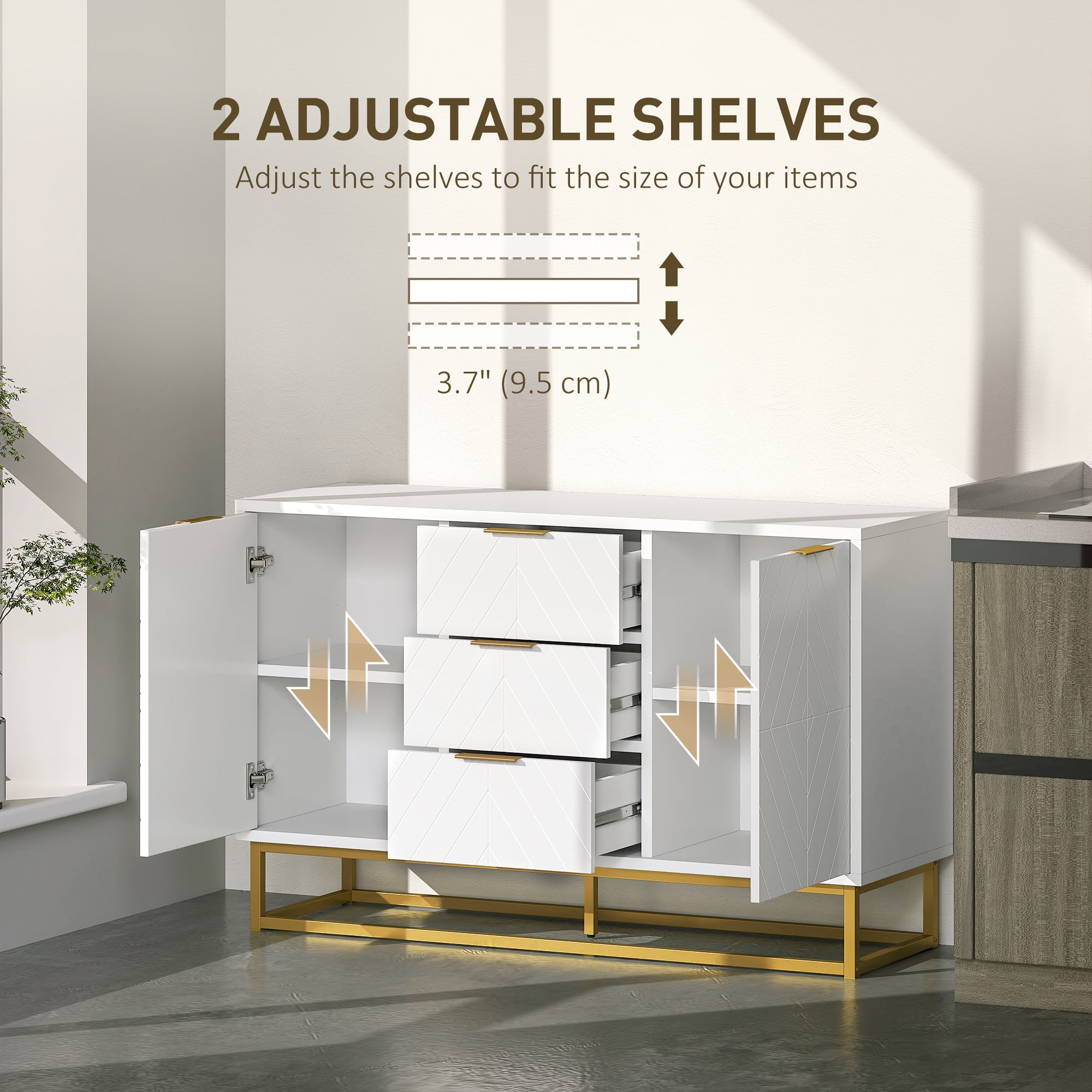 HOMCOM Sideboard with 3 Drawers and Adjustable Shelves for Living Room - White