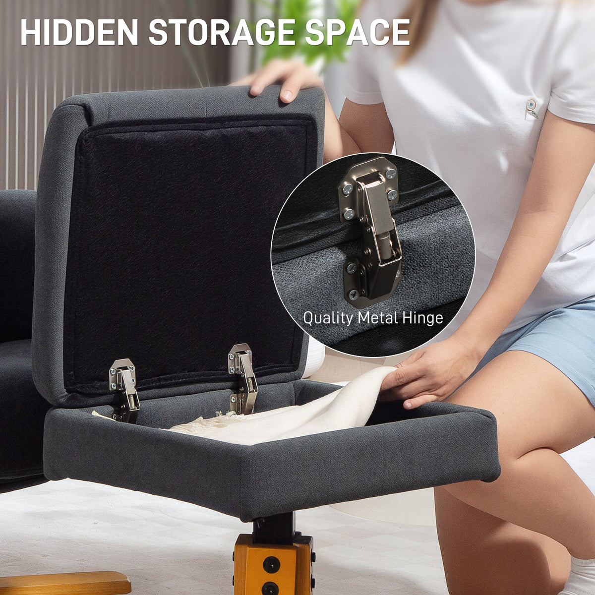 Linen-Look Recliner, with Storage Ottoman - Grey