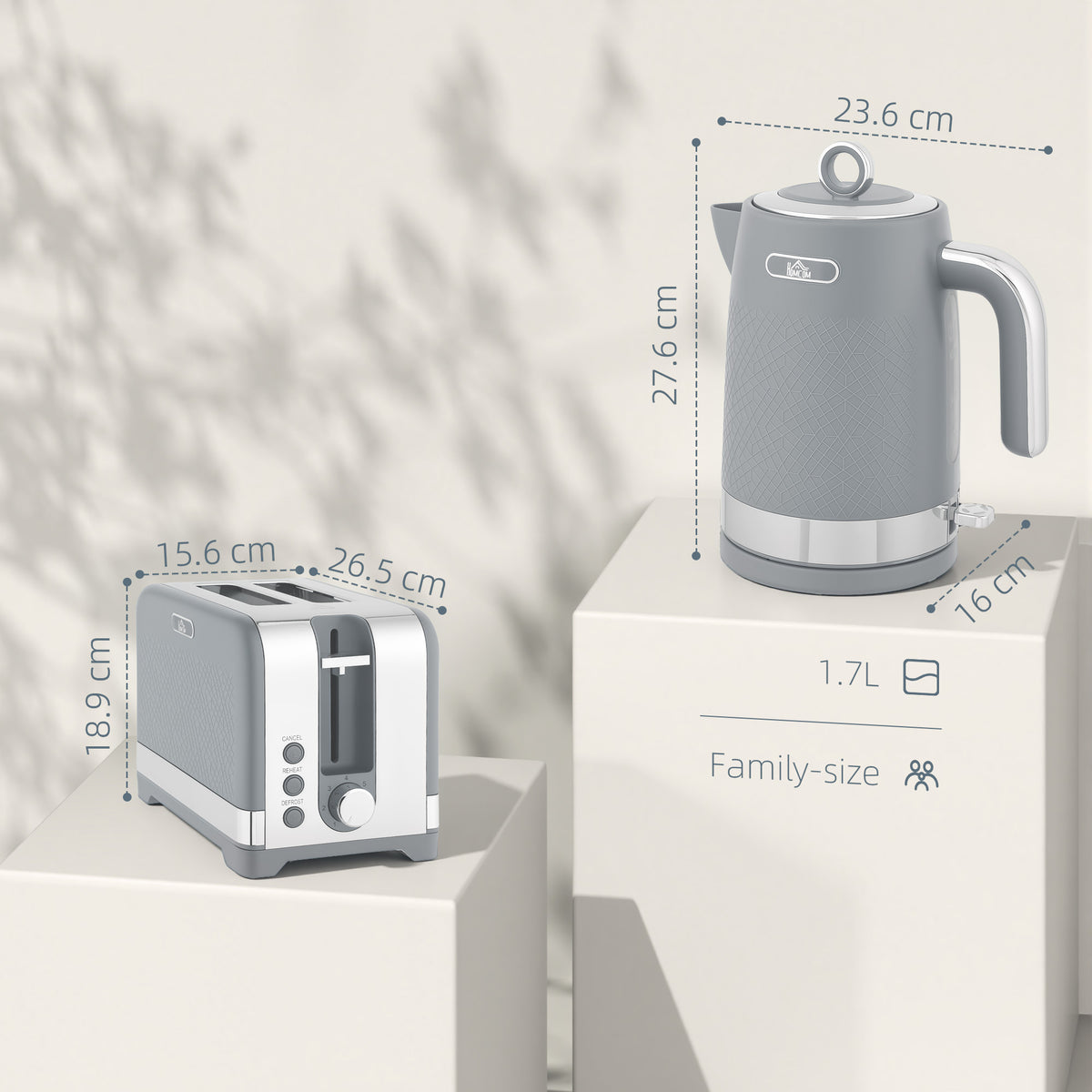 Sleek Textured Kettle and Toaster Set - Grey