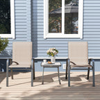 Outsunny 3 Pieces Outdoor Bistro Set, Patio Stackable Armchairs with Breathable Mesh Fabric and SPC Board Coffee Table, Brown