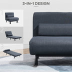 HOMCOM Single Sofa Chair Bed, Linen Fabric 3-in-1 Convertible Sleeper Chair with 5-Position Adjustable Backrest, 75cm Wide Seat, Pillow for Living Room, Bedroom, Black