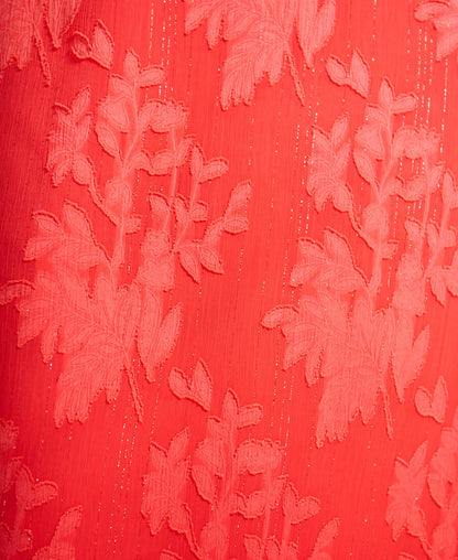 Coral Long Sleeve Jacquard Midi Dress