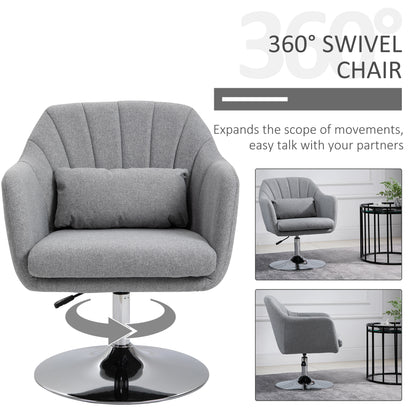 Swivel Accent Chair, Linen Fabric Tub Vanity Chair, Modern Armchair with Adjustable Height and Lumbar Support for Living Room Bedroom Salon Make up Room Dressing Table, Light Grey