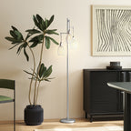 3-Light Floor Lamp, 170cm Industrial Dimmable Standing Lamp with Steel Wire Cage Lampshades for Living Room, Bedroom, Dining Room, Study, Bulb Not Included, Silver Tone