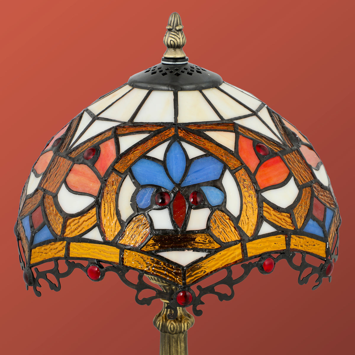 Tiffany Lamp, Stained Glass Table Lamp, Handcrafted Artisan Collectible, Suitable for Living Room and Bedside, Multi-Coloured, ?25 x 45Hcm, Zinc Alloy.