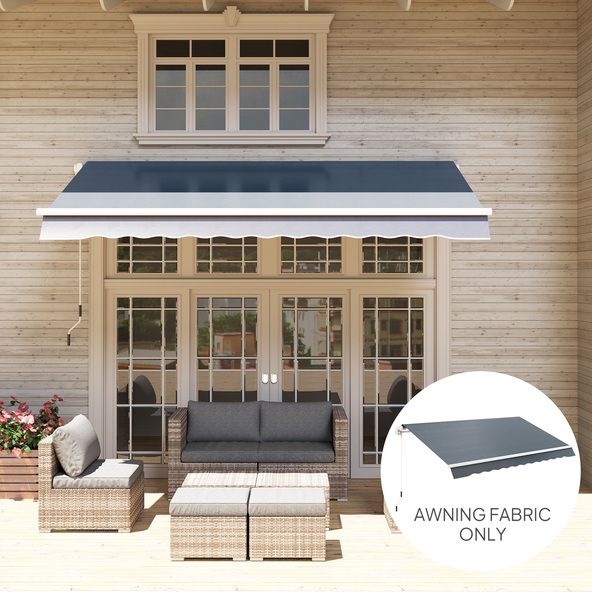 Outsunny Awning Replacement Canopy, Water Resistant UPF 50+ Sun Shade Cover for 3 x 2.5 m Garden Awning (Fabric Only), Grey