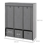 Foldable Fabric Wardrobe for Bedroom, Portable Wardrobe with 5 Shelves, 2 Hanging Rails and 3 Fabric Drawers, Dark Grey