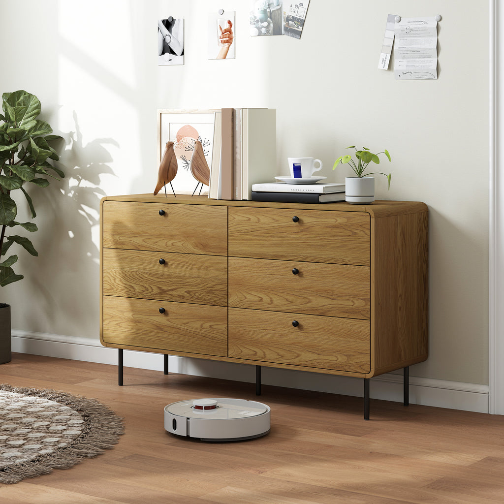 HOMCOM Chest of Drawers, 6 Drawer Dresser - Oak