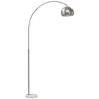 Arc Floor Lamp for Living Room, Modern Adjustable Standing Lamp with Faux Black Marble Base Silver Tone
