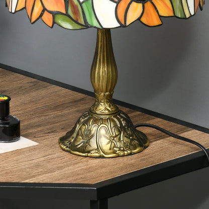 Tiffany Stained Glass Table Lamp, Handmade Antique Bedside Lamp for Bedroom, Living room, Home, Nightstand, Decorative Night Light, Orange Sunflower