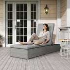 Outsunny Rattan Sun Lounger, Five-Position Reclining Garden Lounger Bed with Cushion, Light Grey
