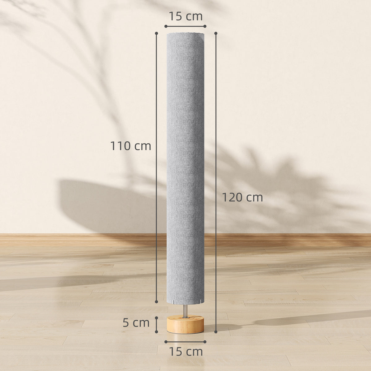 LED Floor Lamp for Living Room, 120cm Modern Standing Lamp with 3000K/4500K/6500K Colour Temperatures, Linen Shade and Wooden Base, Grey