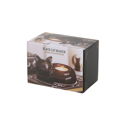 Black Cat Magick Curled Cat Tealight Holder
