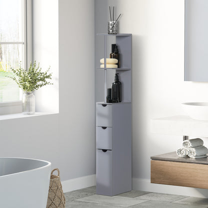 Tall Bathroom Cabinet, Freestanding Slim Bathroom Storage Cabinet with 2-Tier Open Shelf and 2 Drawers for Small Space, Narrow Cupboard Storage Unit, Grey