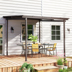 Outsunny 3 x 3(m) Garden Pergola with Waterproof Metal Roof, Lean to Pergola Hardtop Gazebo, Brown