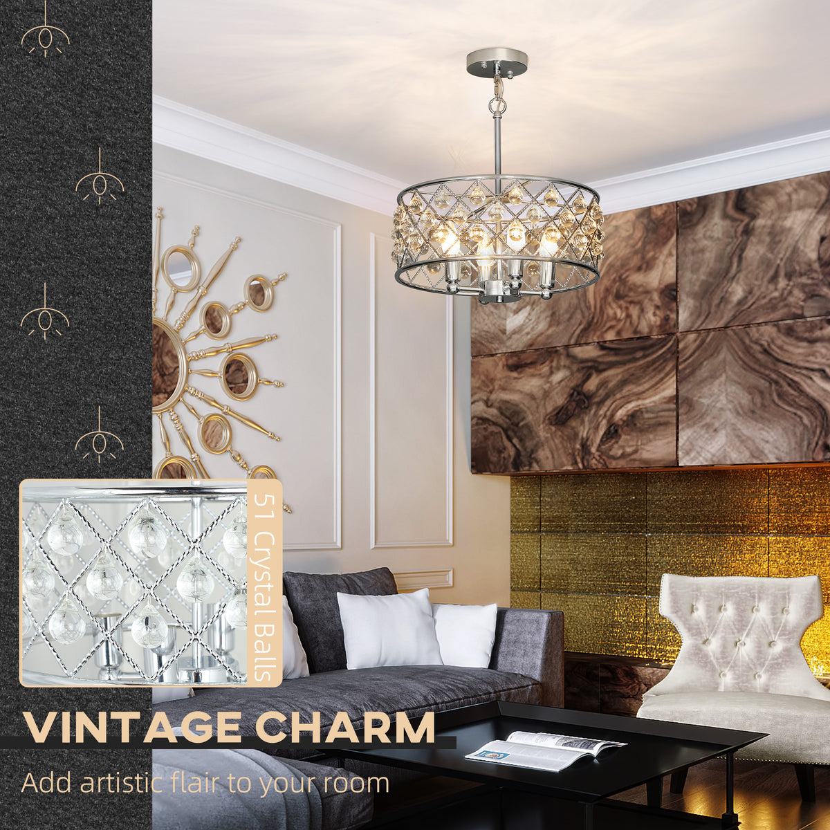 51 Crystallite Four-Bulb Chandelier - Silver-Tone