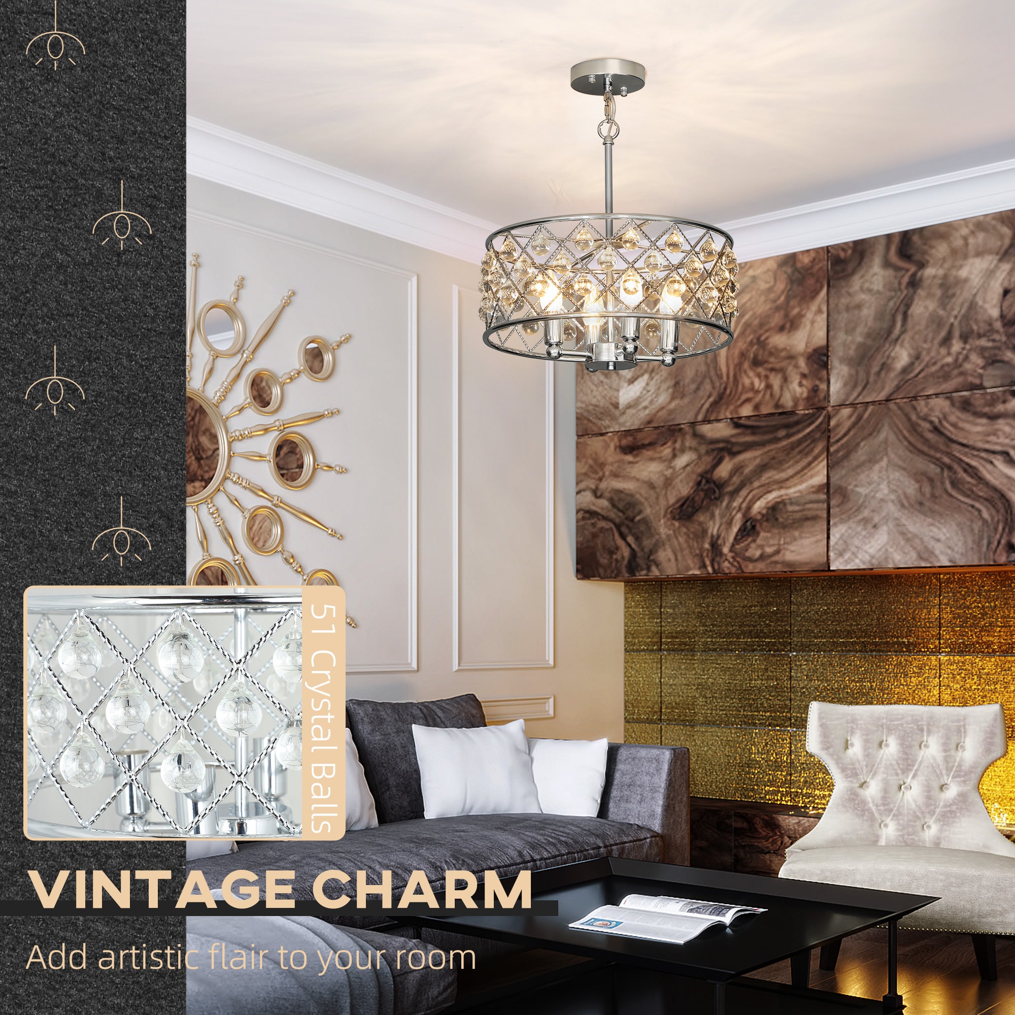 51 Crystallite Four-Bulb Chandelier - Silver-Tone