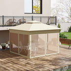 Outsunny 3.36 x 3.36m Pop Up Gazebo Party Tent with Solar-Powered LED Lights, Adjustable Event Shelter with Netting, Khaki