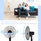 18" Pedestal Fan, Oscillating Standing Fan with Remote Control, Floor Fan with Adjustable Height, 3 Speed, 7.5-Hour Timer, Black