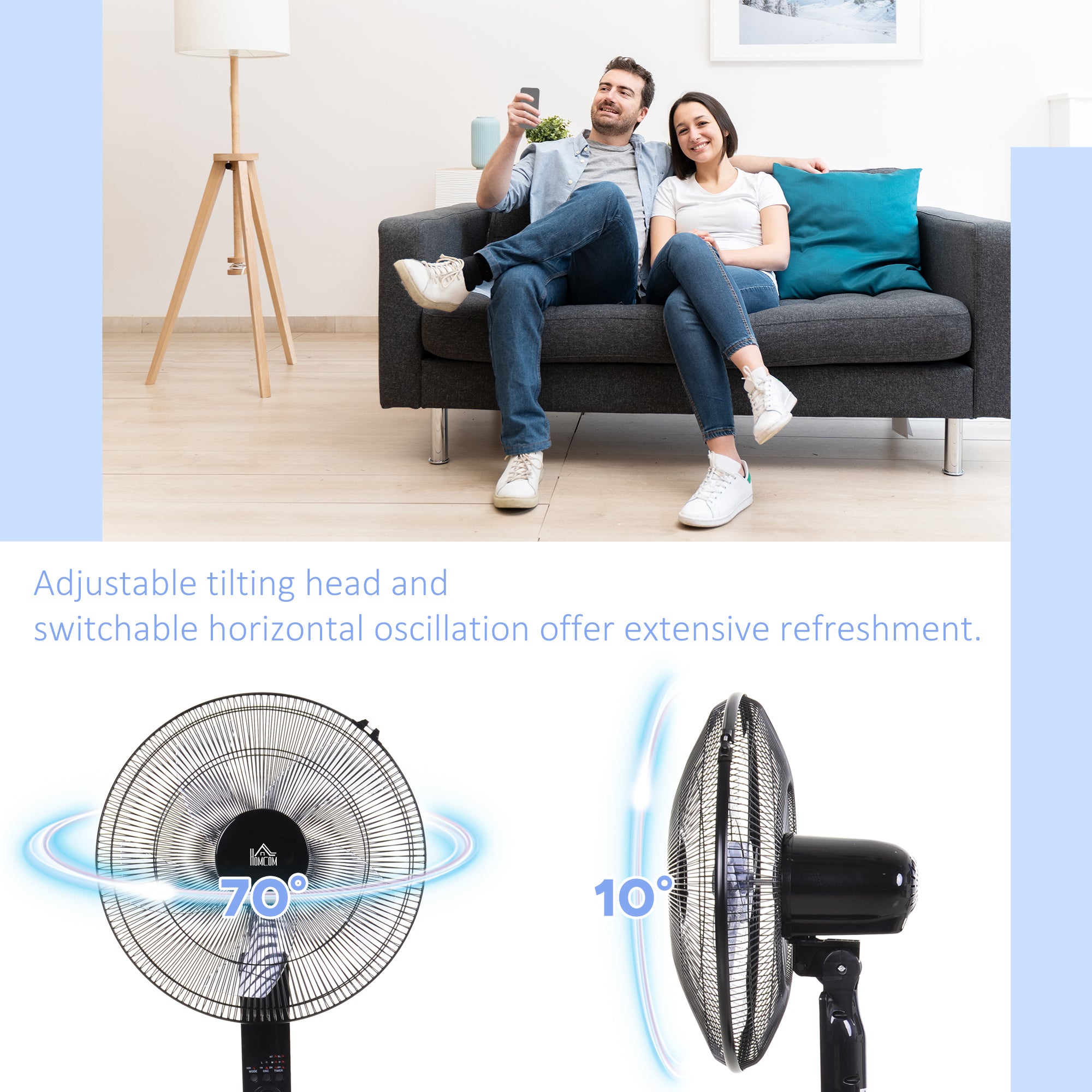 18" Pedestal Fan, Oscillating Standing Fan with Remote Control, Floor Fan with Adjustable Height, 3 Speed, 7.5-Hour Timer, Black