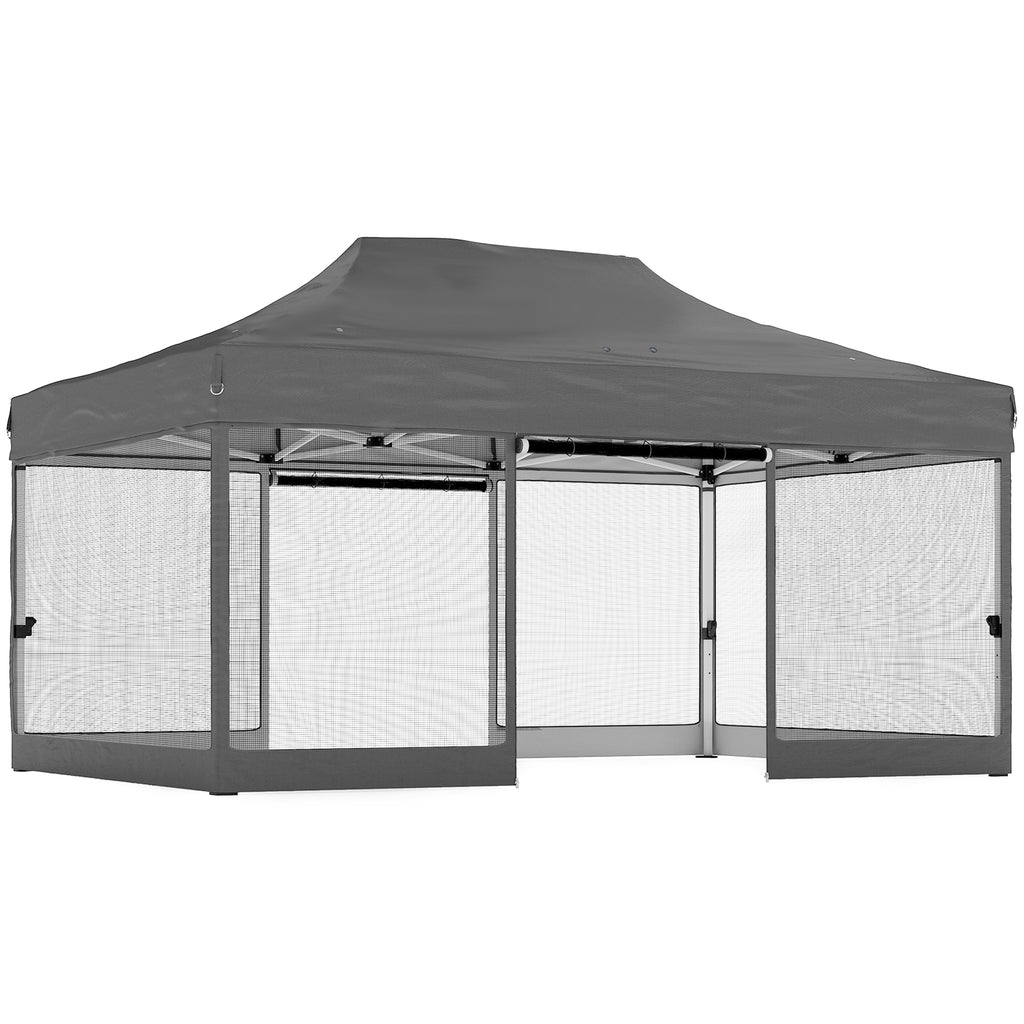Outsunny 3 x 4.5 m Pop Up Gazebo with Mesh Nettings, UPF50+ Heavy Duty Outdoor Garden Party Tent Marquee, Dark Grey
