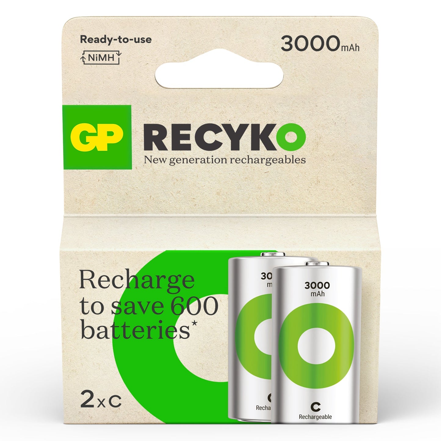 GP Recyko C Size 3000mAh Rechargeable Batteries