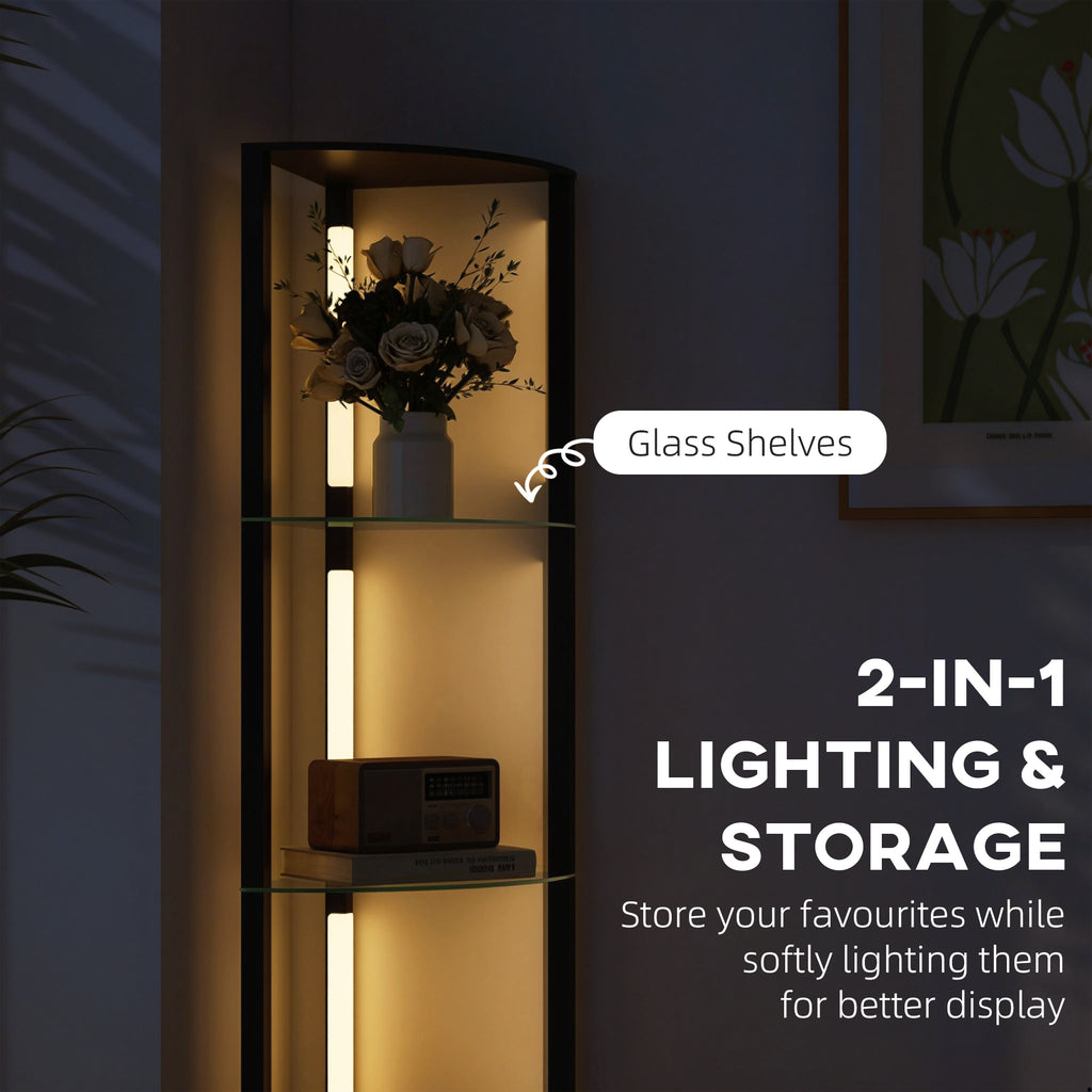 LED Floor Lamp with Shelves, Dimmable Standing Lamp with Foot Switch for Living Room, Bedroom, Black
