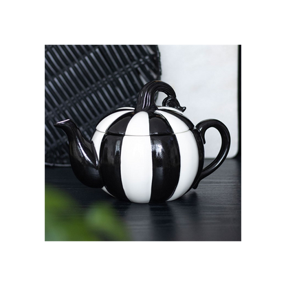 Black and White Striped Pumpkin Teapot