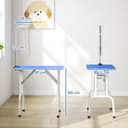 PawHut 32" Foldable Dog Grooming Table Pet Drying Beauty Table Adjustable Fixed Arm Rubber Top, Blue