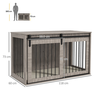 PawHut 46.46'' Dog Crate Furniture with Removable Cushion & Security Latch for Extra Large Dogs - Walnut Brown