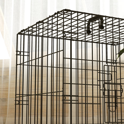 PawHut Foldable Dog Crate with Two Doors with Tray, Soft Cushion, for Extra Small Dogs, 60 x 45 x 50, Black