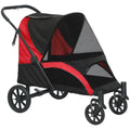 PawHut Foldable Pet Stroller for Large Dogs with Four Big Wheels, Shock-Absorbing Frame, Safety Leashes, Brakes, Red/Black