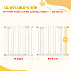 PawHut Metal 74-87cm Adjustable Pet Gate Safety Barrier w/ Auto-Close Door White