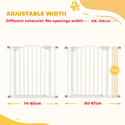 PawHut Metal 74-87cm Adjustable Pet Gate Safety Barrier w/ Auto-Close Door White