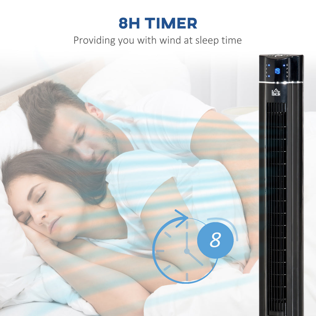 Anion Tower Fan for Bedroom, 42 inch, 6 m/s Powerful Velocity, Standing Floor Fan with 60° Oscillating, 3 Modes, 3 Speeds, 8 Hour Timer, LED Display, Remote Control, Black