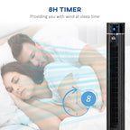 Anion Tower Fan for Bedroom, 42 inch, 6 m/s Powerful Velocity, Standing Floor Fan with 60° Oscillating, 3 Modes, 3 Speeds, 8 Hour Timer, LED Display, Remote Control, Black