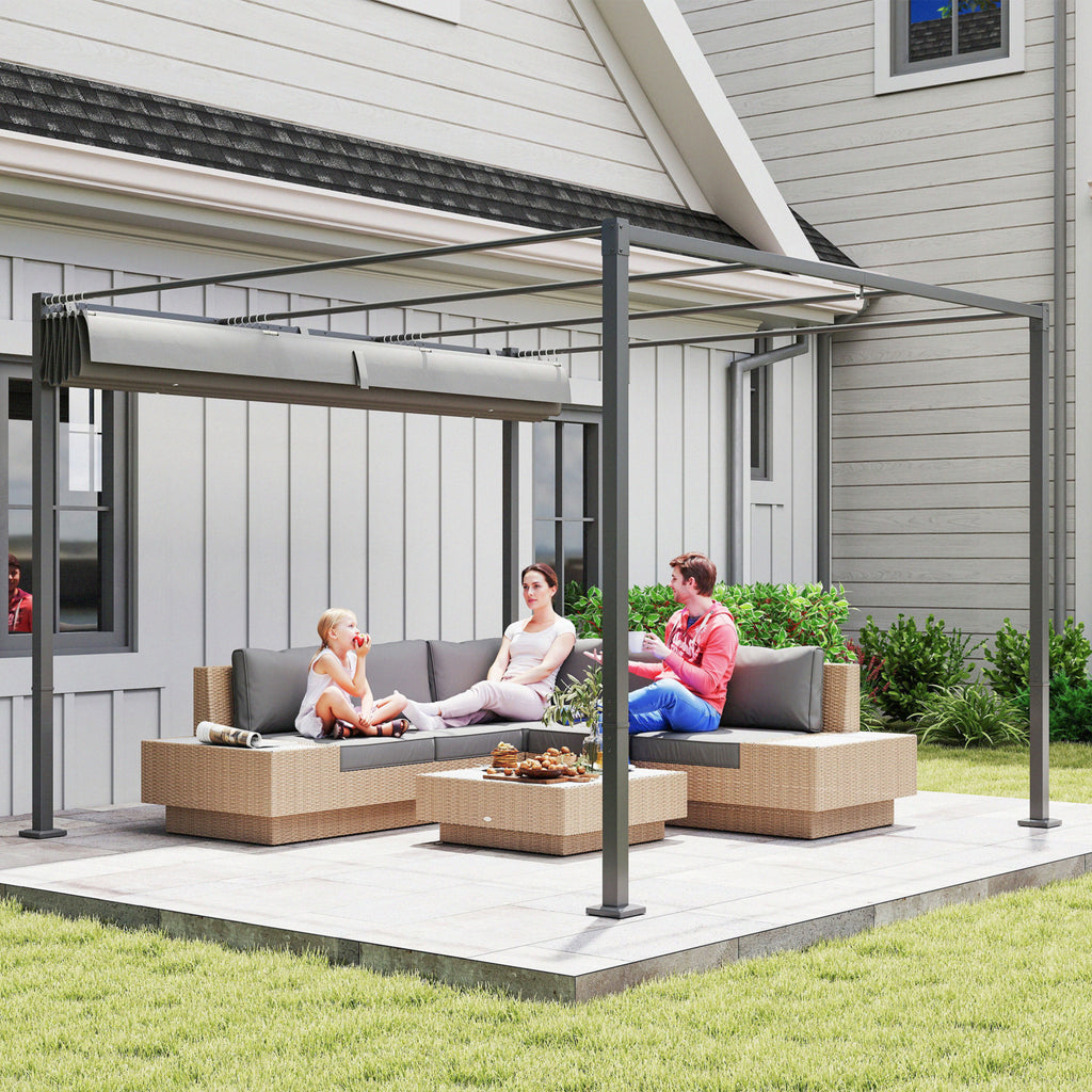 Outsunny 3 x 3m Retractable Roof Metal Pergola - Grey