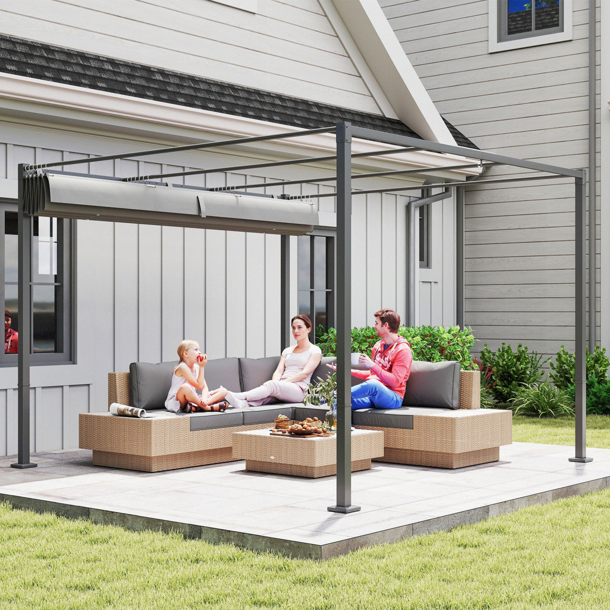 Outsunny 3 x 3m Retractable Roof Metal Pergola - Grey