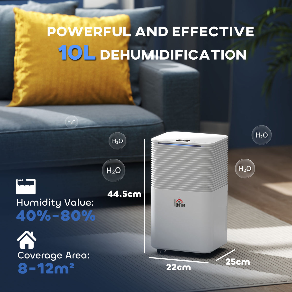 10L/Day Dehumidifier with 2L Water Tank, Laundry Drying, Automatic Humidity Sensor, Electric Portable Dehumidifier with 24H Timer, 3 Modes for Home Damp, Mould and Condensation