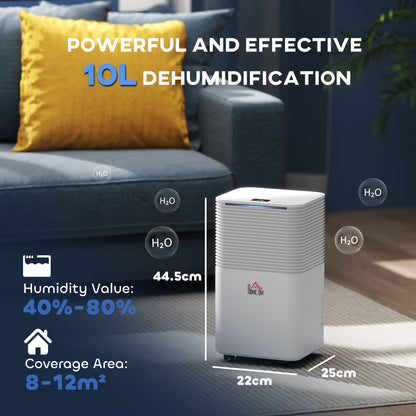 10L/Day Dehumidifier with 2L Water Tank, Laundry Drying, Automatic Humidity Sensor, Electric Portable Dehumidifier with 24H Timer, 3 Modes for Home Damp, Mould and Condensation