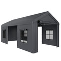 Outsunny 3 x 6 m Heavy Duty Carport, Portable Garage Car Canopy Tent with Galvanised Frame, Doors, Windows, Dark Grey